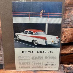 Chrysler Windsor V-8 Sedan 1956 Original Print Ad Vintage Auto Car White Red